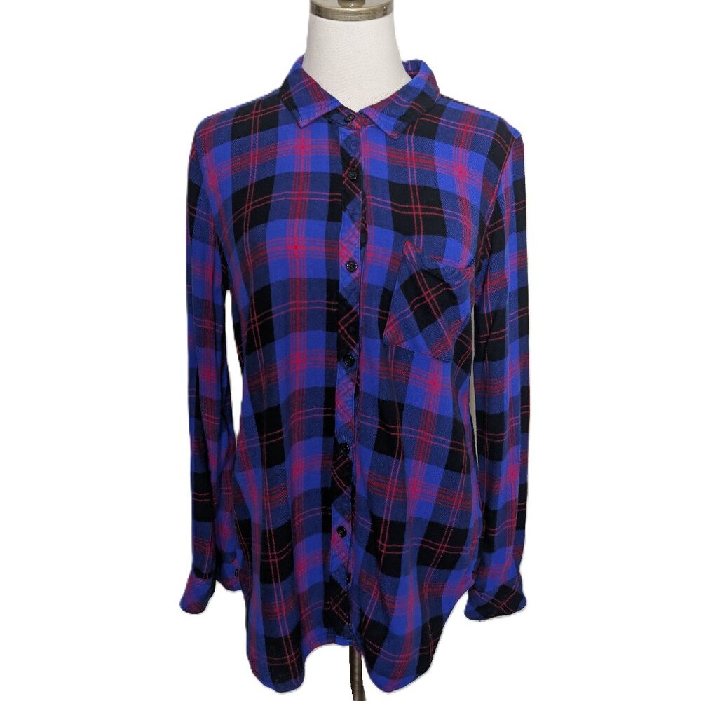 Rails Women's Long Sleeve Flannel Shirt Size M Blue Red Plaid Button Up